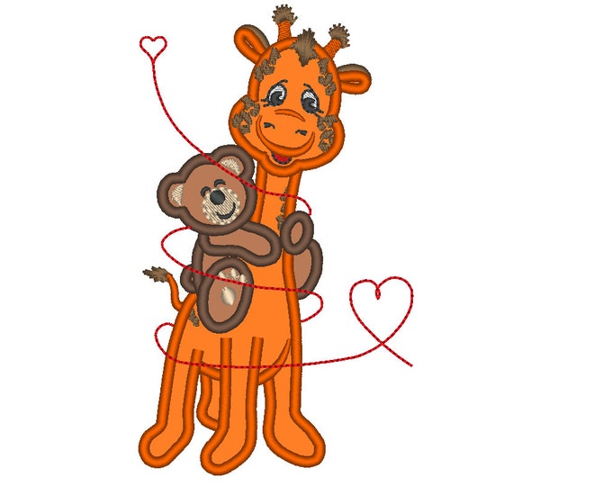Love @ long hug - big little sister brother - Giraffe and Teddy - machine embroidery applique designs - hoop 5x7 and 6x10 INSTANT DOWNLOAD