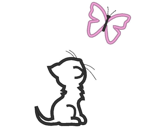 Kitty and butterfly set, single files, separate files machine embroidery designs applique and fill stitch designs for hoop 4x4, 5x7 and 6x10