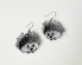 Fringed Hedgehog cute fluffy tiny earrings or charm in the hoop FSL freestanding lace machine embroidery designs kids girls size 1.4 inch