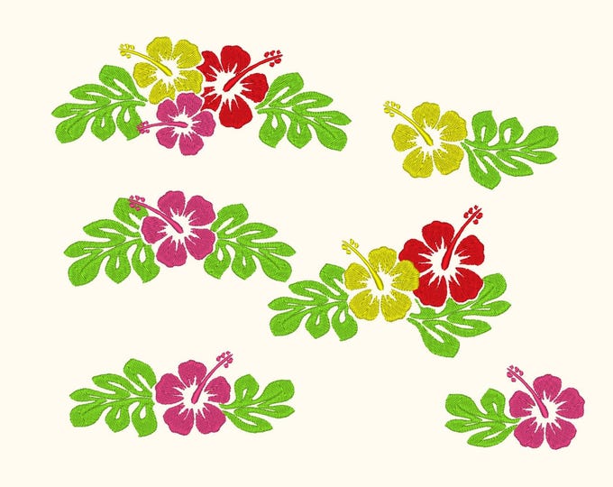 Hawaiian Aloha Hibiscus Flower Set fill stitch machine embroidery designs different variations floral BIG set summer beach many sizes