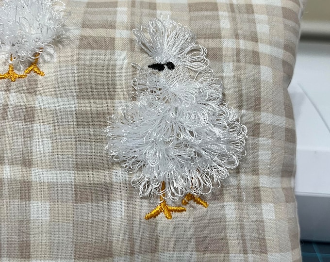 Silkie Chicken mini sizes fringed fluffy chenille farm bird machine embroidery designs awesome fringe fur chicken 1.5, 2, 2.5 and 3 inches