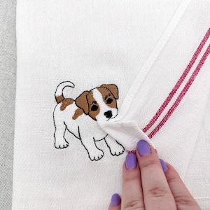 Cute playing Jack Russel Terrier Puppy Dog kitchen dish towel pet animal kids machine embroidery designs ITH in the hoop Parson Rat Terrier