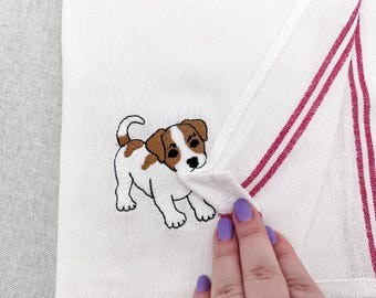 Cute playing Jack Russel Terrier Puppy Dog kitchen dish towel pet animal kids machine embroidery designs ITH in the hoop Parson Rat Terrier
