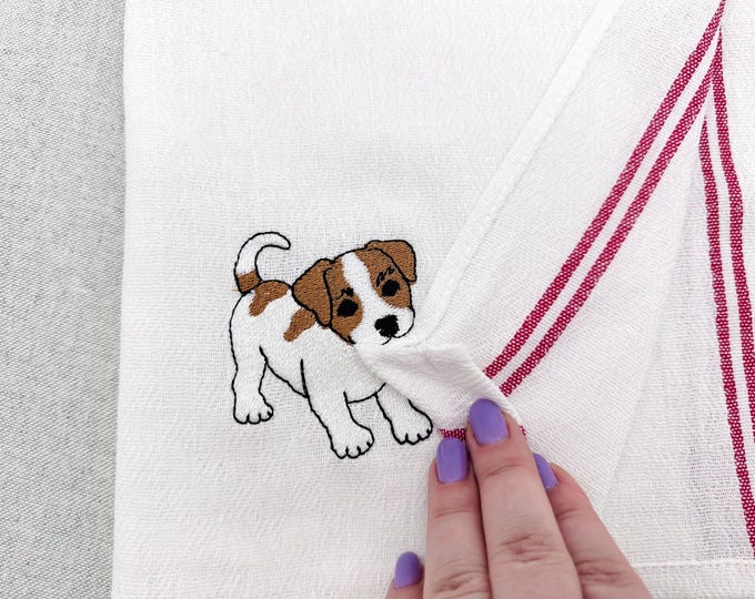 Lovely playing Jack Russel Puppy Dog kitchen dish towel pet animal kids machine embroidery designs ITH project simply in the hoop project