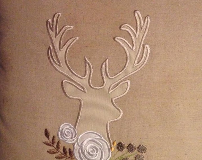 Buck Deer flowers bouqet shabby shick Silhouette  - Machine embroidery designs - Deer flowers boho embroidery applique INSTANT DOWNLOAD