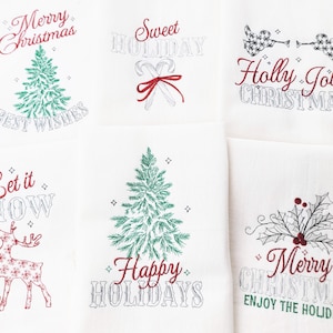 Merry Christmas light stitch old fashioned classic Happy Holidays Kitchen dish towel quote saying SET of 6 machine embroidery designs 5x7
