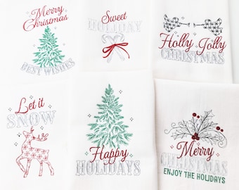 Merry Christmas light stitch old fashioned classic Happy Holidays Kitchen dish towel quote saying SET of 6 machine embroidery designs 5x7