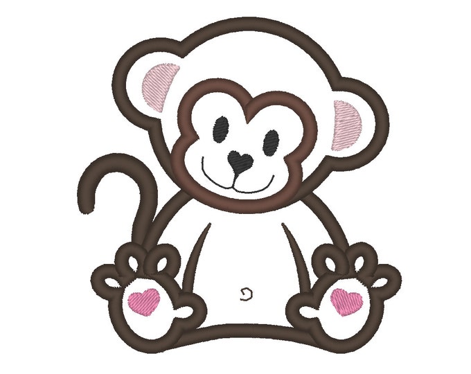 Little Monkey - machine embroidery applique designs - INSTANT DOWNLOAD for hoops 4x4, 5x7