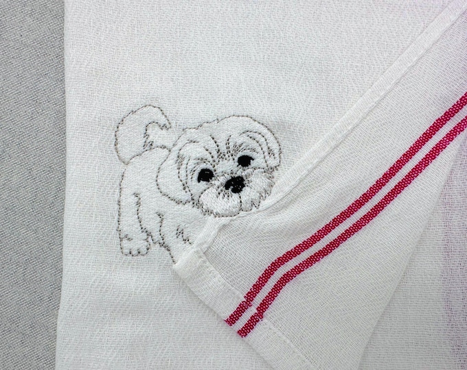 Lovely playing Maltese Puppy Dog Mama kitchen dish towel pet animal kids machine embroidery designs ITH project simply in the hoop project