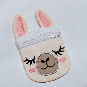 Bolsa con cremallera de llama En el aro ITH Cabeza de llama Lama cara Bolsa ITH bolsa con cremallera bolso máquina bordado diseño In-The-Hoop niños bolsa con cremallera de alpaca