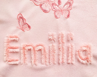 Cute fluffy fringed FONT machine embroidery designs in assorted sizes, girly pretty fluffy letters and punctuation marks, BX font included