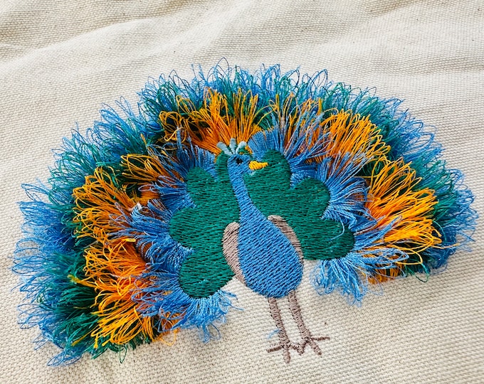 Fringed Peacock fluffy chenille bird machine embroidery designs awesome bird fringe ITH in the hoop embroidery Peacock Pavo Peafowl design