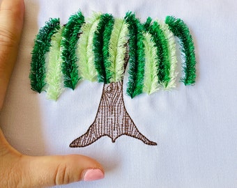 Magic Christmas Willow Tree fringed branches ITH project fringe in the hoop machine embroidery designs fluffy Chenille Earth Tree of Life