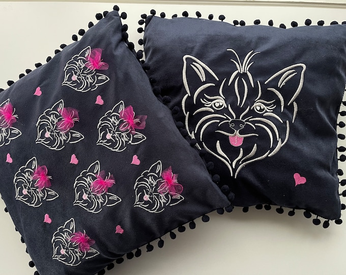 Chihuahua Dog pet little puppy machine embroidery designs in multiple sizes 4, 5, 6, 7 and 8 inches, satin stitch outline silhouette & heart