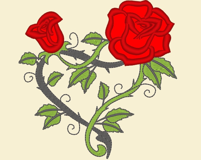 Roses heart - machine embroidery applique designs - 4x4, 5x7 and 6x10  INSTANT DOWNLOAD