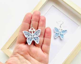 Little Butterfly lace earrings charm necklace pendant FSL freestanding lace machine embroidery designs kids girl cute small summer butterfly