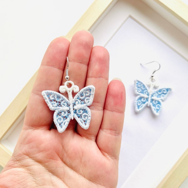 Little Butterfly lace earrings charm necklace pendant FSL freestanding lace machine embroidery designs kids girl cute small summer butterfly