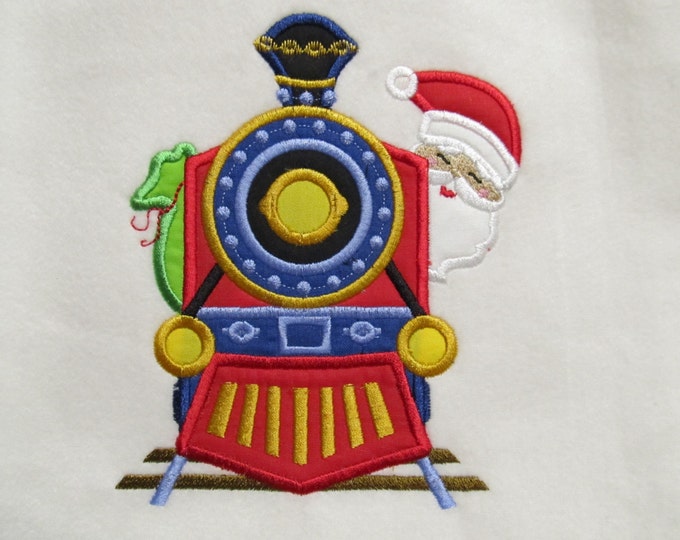 Santa driving Christmas Train front applique and fill stitch machine embroidery designs multiple sizes for hoop 4x4 5x7 6x10 Santa kids boy