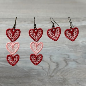 Cute Valentine Heart earrings SET of 2 types charm pendant FSL freestanding lace machine embroidery designs kids girl pretty earrings ITH