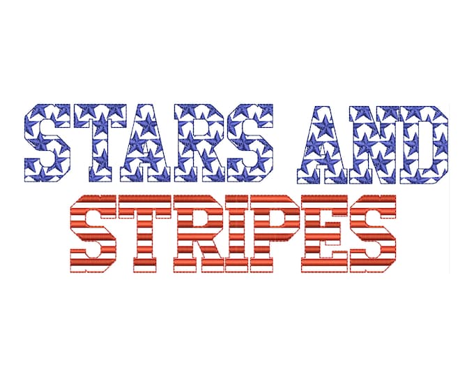 Stars and Stripes Font 2 types machine embroidery designs SET of 2 alphabet letters assorted sizes gorgeous 4th July Independence celebrity