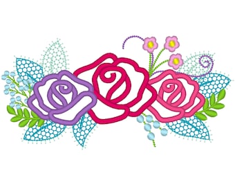 Cowgirl shabby Chic 3 roses flowers Bouquet crown roses crown urban lace flowers machine embroidery designs for embroidery hoop 4x4 5x7 6x10