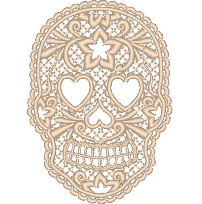 FSL Free standing lace Day of the Dead Skull Calavera Halloween machine embroidery design for hoop 4x4 lace lacy girly skull image 2