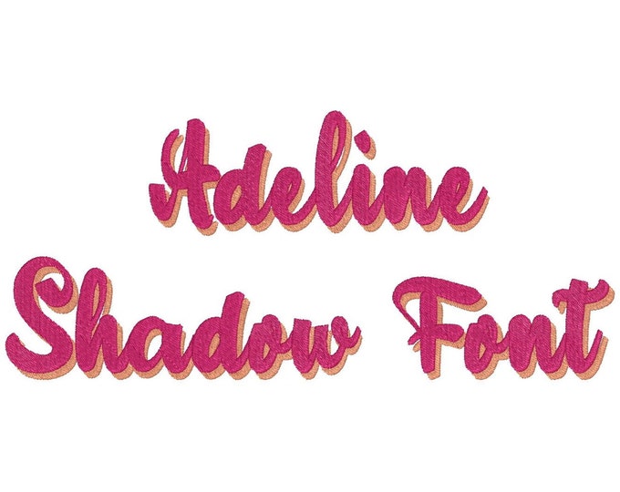 Adeline Script Shadow Font fill stitch machine embroidery designs in assorted sizes, kids girl name alphabet letters monogram, BX included