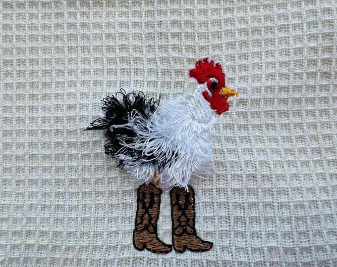 Fringed Fluffy Rooster with Cowboy Boots fur farm bird chicken boy machine embroidery designs mini sizes fringe kids baby chick