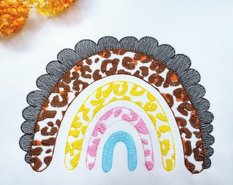 Leopard spots light stitch Rainbow machine embroidery designs assorted sizes, awesome lace edge extraordinaire unique Rainbow leopard print