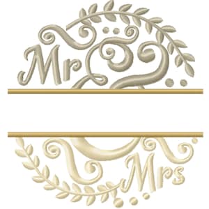 MR and MRS split towel, garden flag, pillow circle monogram laurel leaves & mini Font machine embroidery designs ampersand wedding gift idea