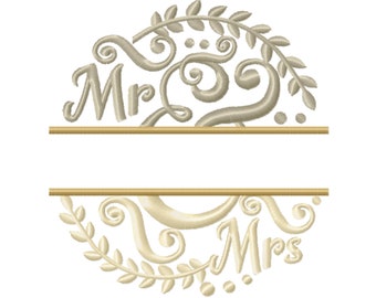 MR and MRS split towel, garden flag, pillow circle monogram laurel leaves & mini Font machine embroidery designs ampersand wedding gift idea