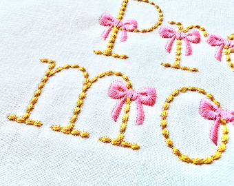Hand stitch effect Bow FONT machine embroidery designs small sizes 1 to 3 inch bean stitch monogram block font alphabet letters numbers BX