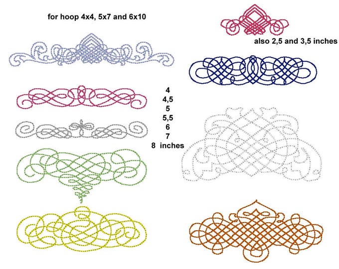 Simple triple stitched Diadem Damask Monogram Frame Name Border Decoration machine embroidery designs assorted sizes for hoop 4x4, 5x7, 6x10