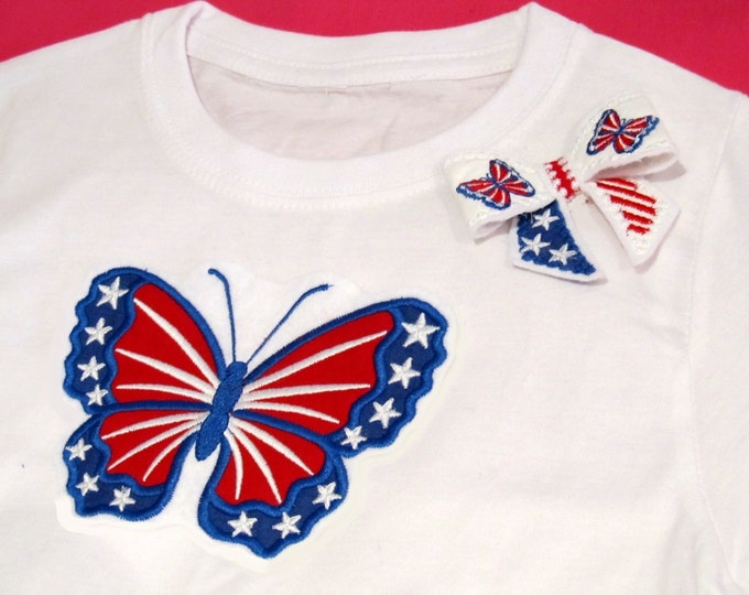 Patriotic Butterfly applique and In the hoop Bow 3D -- machine embroidery applique and ITH design INSTANT DOWNLOAD