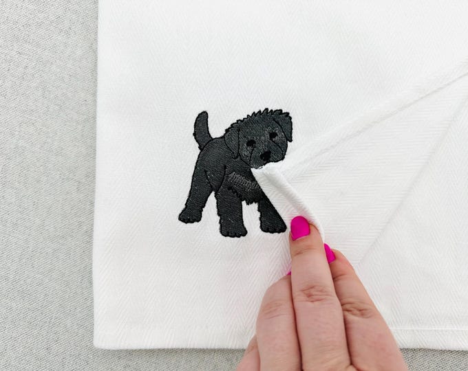 Cute playing Bouvier des Flandres Puppy Dog Mama kitchen dish towel pet animal machine embroidery designs ITH project simply in the hoop