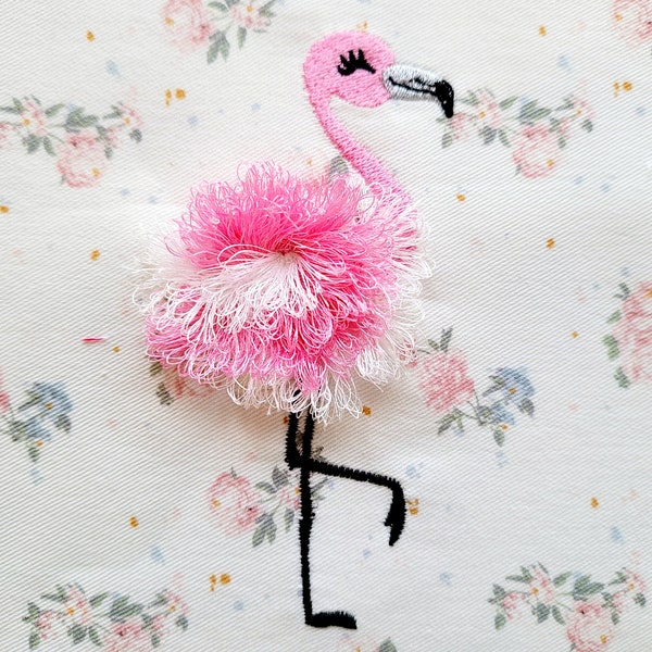 New 2 color single Fringed fluffy chenille Flamingo bird small sizes machine embroidery designs awesome fringe fur cute flamingo