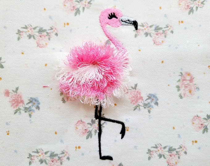 New 2 color single Fringed fluffy chenille Flamingo bird small sizes machine embroidery designs awesome fringe fur cute flamingo