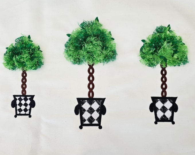 Fringed fluffy Topiary Tree fringe ITH in the hoop cute fluffy fringed plant in pot machine embroidery designs assorted sizes hoop 4x4  5x7