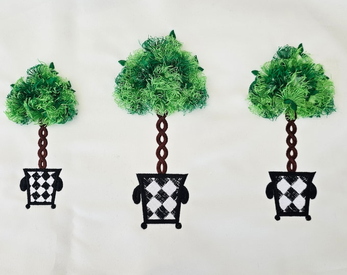 Fringed fluffy Topiary Tree fringe ITH in the hoop cute fluffy fringed plant in pot machine embroidery designs assorted sizes hoop 4x4  5x7