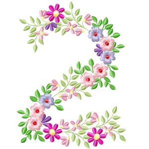 Country Floral birthday number 2 farm flowers number flower flowered Font machine embroidery designs number 2 TWO only 3.5, 4, 5, 6, 7, 8 in