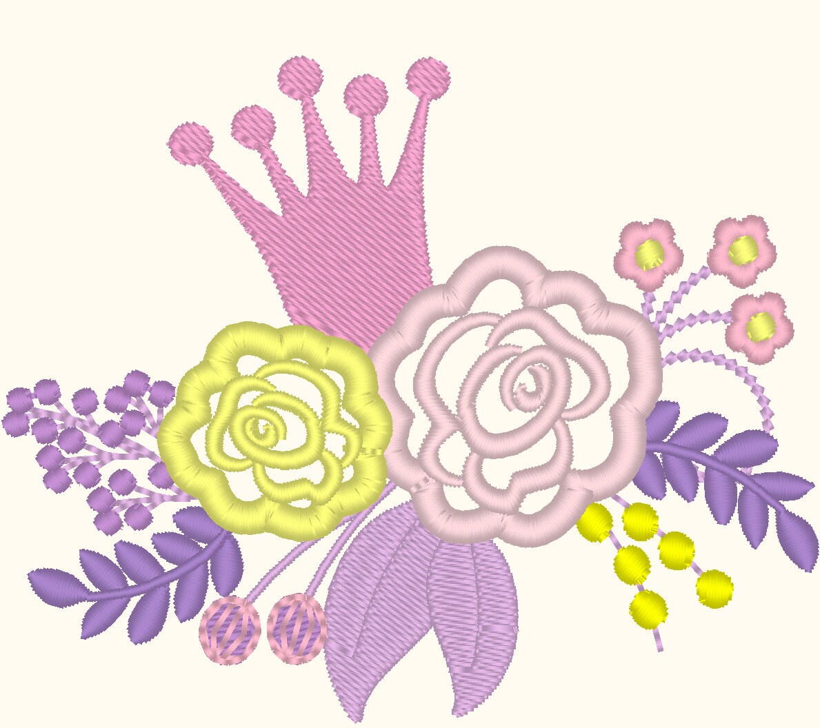 Princess crown with shabby chick floral crown applique machine