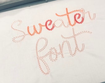 Bold authentische Hand Kettenstich FONT Maschinenstickerei Designs dichte Buchstaben Strickpullover handgemachte Wirkung Kette Name, ONE