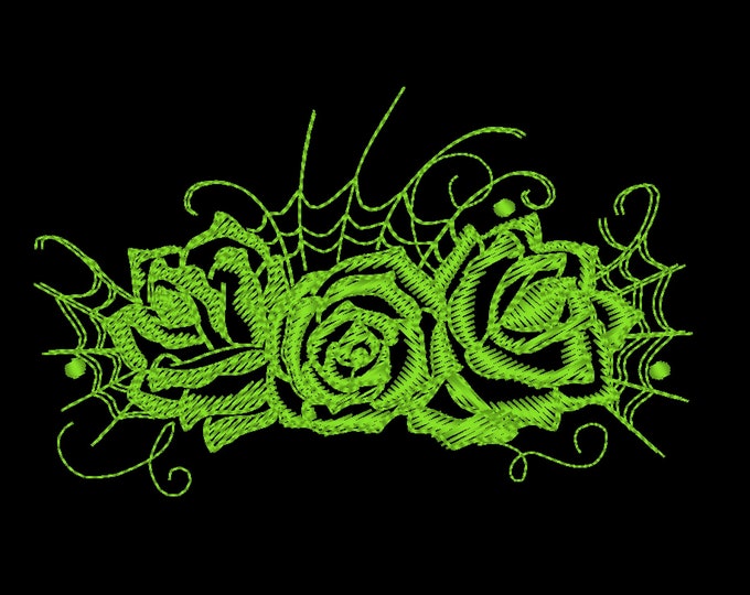 Dark roses / Glow in the dark special designed machine embroidery / sizes 4x4 and 5x7 INSTANT DOWNLOAD