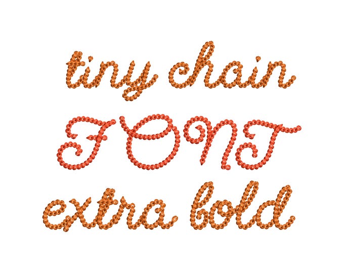 MINI Extra Bold Tiny Chain FONT Delicate machine embroidery designs mini sizes 1, up to 1.4 inch for kids baby handwritten script alphabet