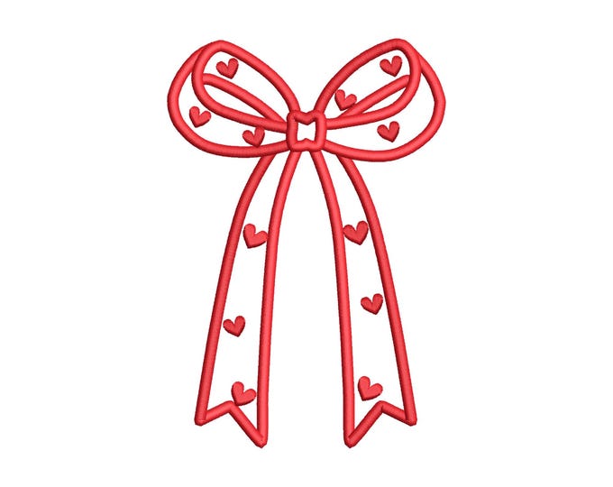 Heart patterned Bow split seam Side Bow Applique Valentine Day machine embroidery designs kids girls tshirt sweatshirt sizes 4 up to 8 inch
