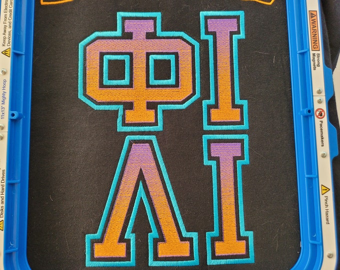 Rainbow Iridescent 2 Color Monogram varsity sport block Fraternities sororities Greek font alphabet Applique machine embroidery designs