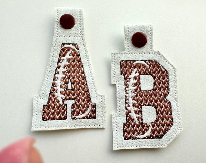 Knit stitch effect Football Eyelet and Key Fob Snap Tab Block sport Font monogram in the hoop ITH machine embroidery designs keychain