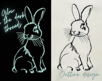 Magic bunny silhouette glow in the dark machine embroidery designs glowing bunny glow thread Easter Bunny sketch outline light stitch