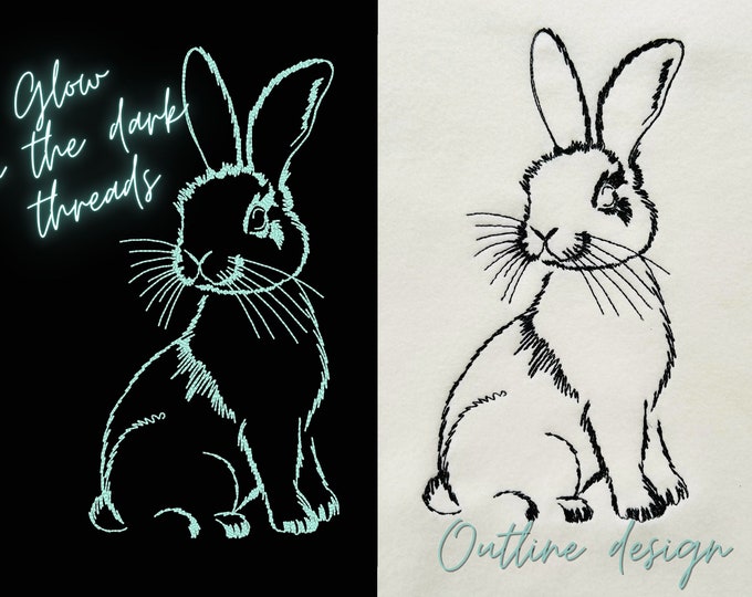 Magic bunny silhouette glow in the dark machine embroidery designs glowing bunny glow thread Easter Bunny sketch outline light stitch