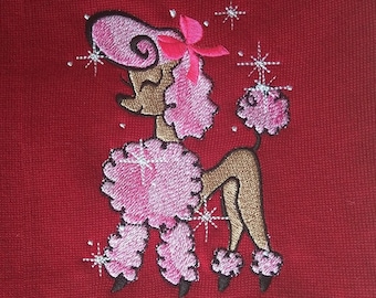 Pretty girly pink Poodle - machine embroidery designs in fill stitch assorted sizes, sparkling sparkle poodle dog pet kids party girl bow